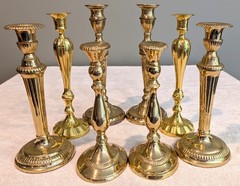 8 Vintage-Shiny Solid Brass Candleholders – 9 to 11.5 Inches Tall