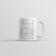 I Turn Coffee Into Code Mug Funny Computer Code Graphic Coffee Cup