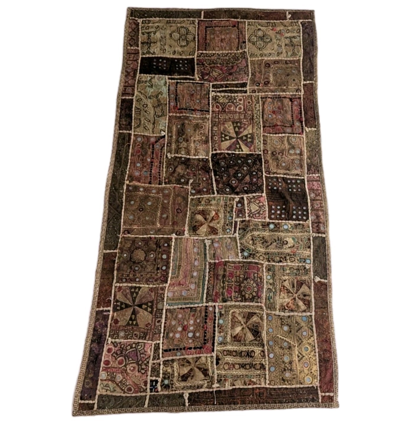 Vintage Indian Zari Beaded Patchwork Tapestry Embroidered Bohemian Wall Hanging gallery