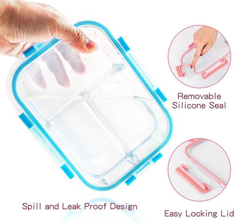 Glass Food Storage Containers 3 Compartment with Lids 5 Pack 34Oz Divided Glass gallery