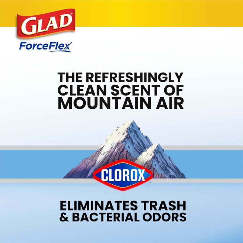 Glad ForceFlex Clorox 30 Gallon Trash Bags 50 Count Mountain Air Scent gallery