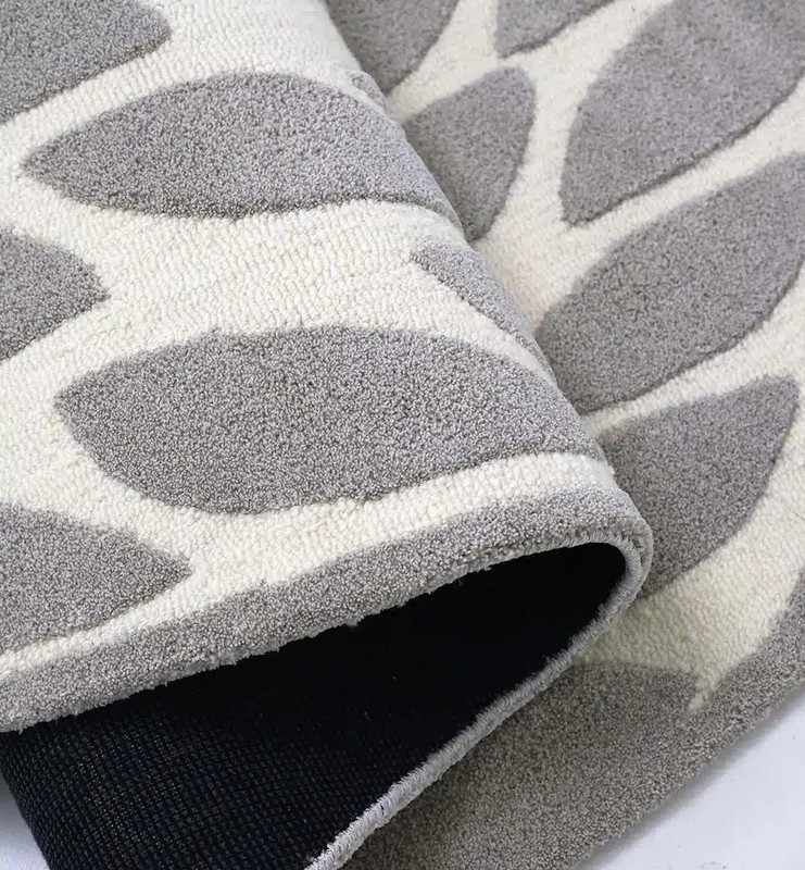 Modern Leaf Pattern Area Rug 5x8FT Irregular Shape Hand Tufted Carpet Gray Crea gallery