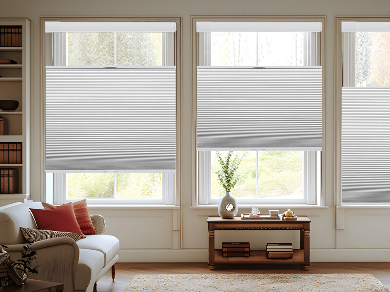 No Drill Cut To Size Top Down Bottom Up Blackout White Cellular Blinds Honeycomb gallery