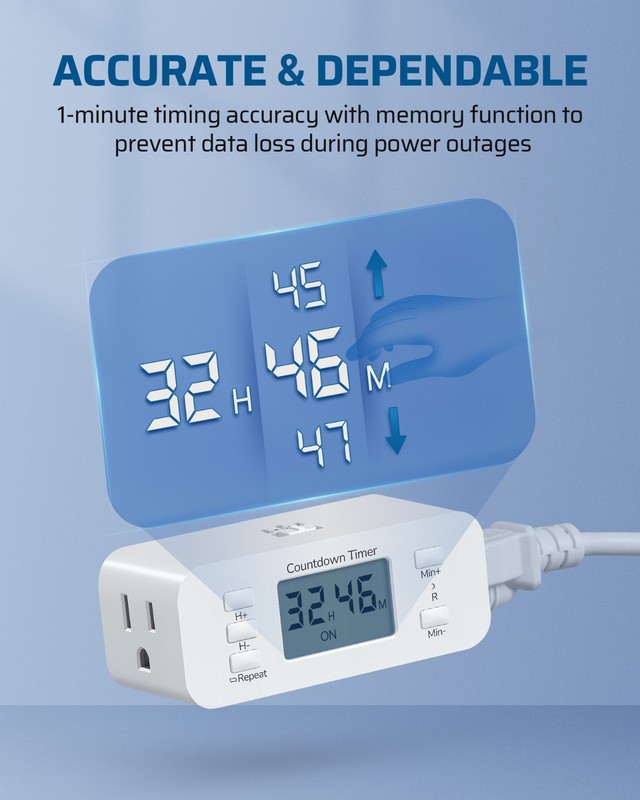 DEWENWILS Auto Shut-Off Timer Outlet for Curling Iron, Fan, Lights w/Countdown gallery