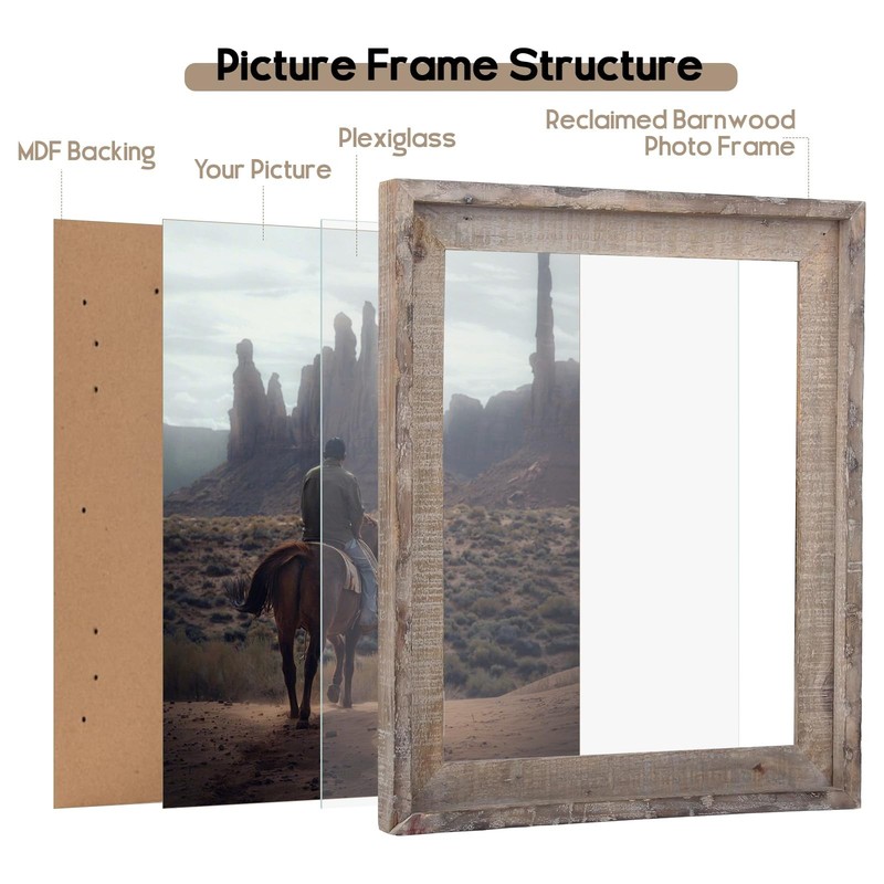 Rustic 16x20 Picture Frame, Reclaimed Barnwood Photo Frame with Plexiglass, D... gallery