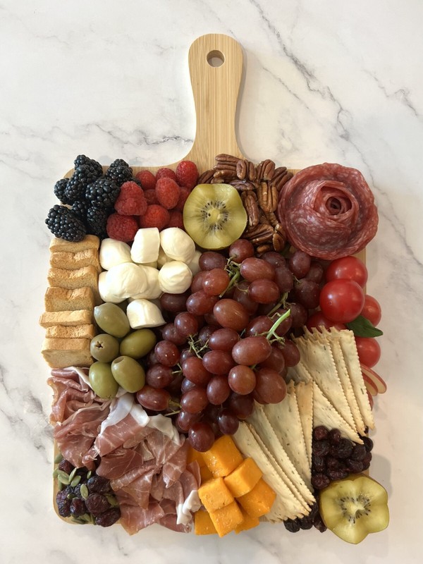 6pc 16x10" Bulk Plain Bamboo Serving Tray, Charcuterie Platter Cutting Board Set gallery