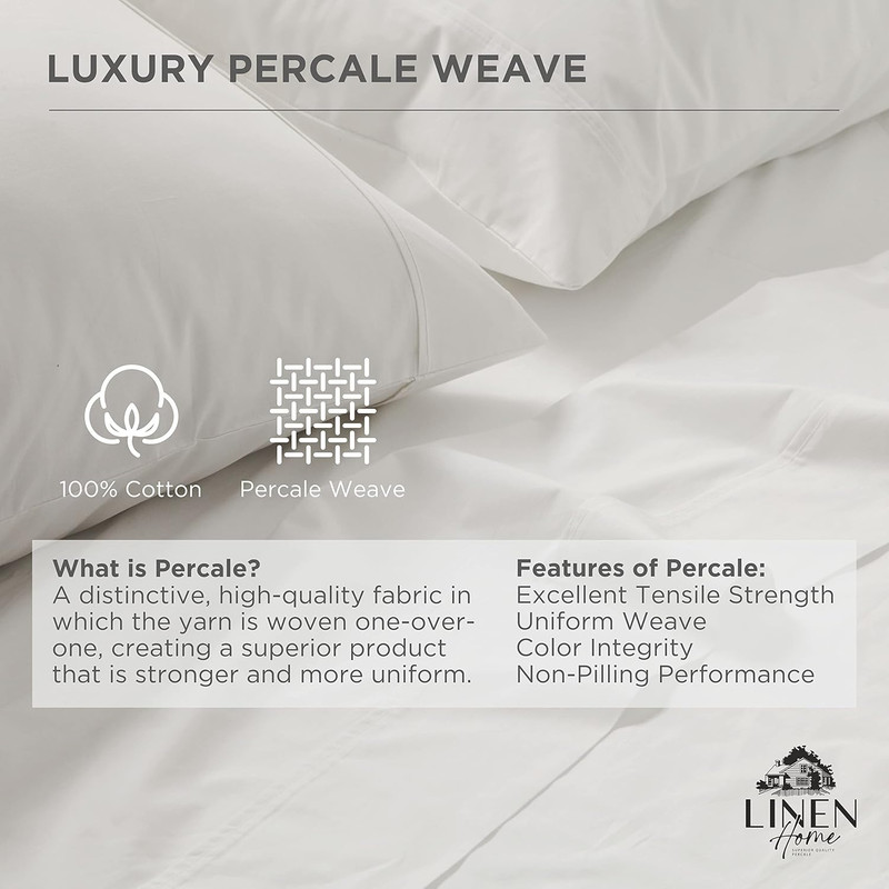 100% Cotton Percale Pillowcases Queen Size, White, 2 Pieces of Pillow Case, Cris gallery