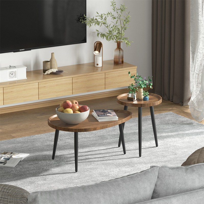 2 Piece Modern Solid Wood High Gloss Coffee Table Living Room Office Furniture gallery