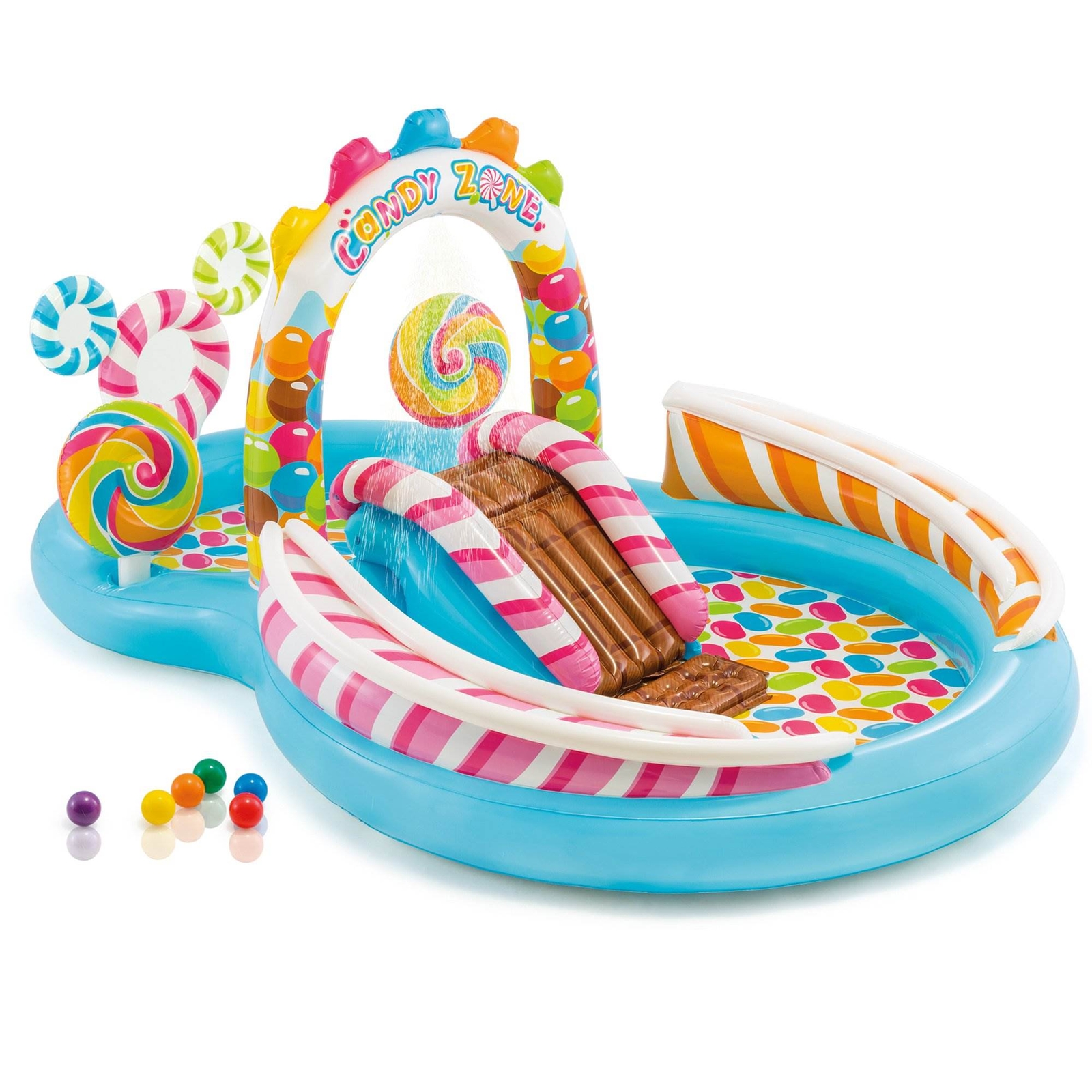 Intex 9ft x 6ft x 51in Kids Inflatable Candy Zone Play Center Pool w/ Waterslide gallery