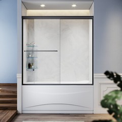 SUNNY SHOWER Bathtub Shower Door Sliding Tub Door 60″ W x 57″ H Shower Enclosure