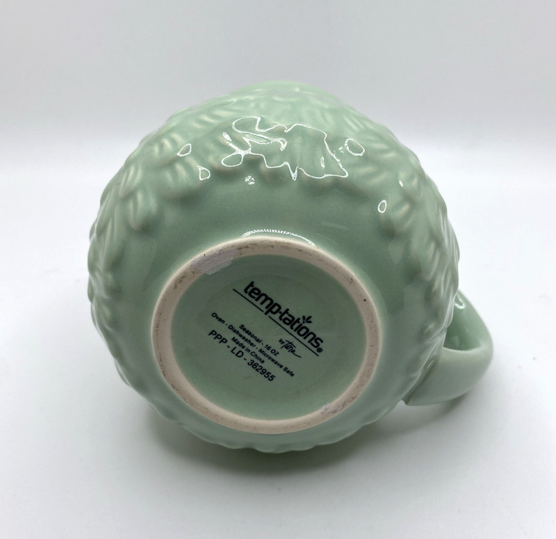 Temptations Embossed Christmas Trees Snowflakes Light Green Ceramic Coffee Mug gallery