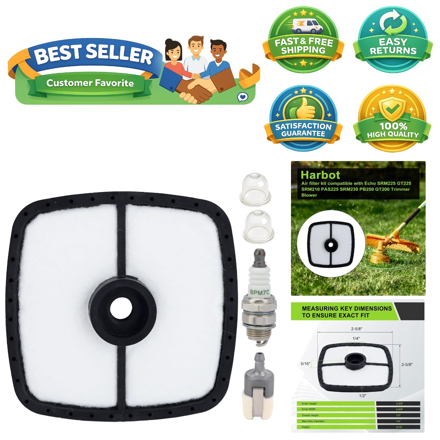 SRM 225 Air Filter & Primer Bulb Set for ECHO Trimmers - Vehicle Specific Fit gallery