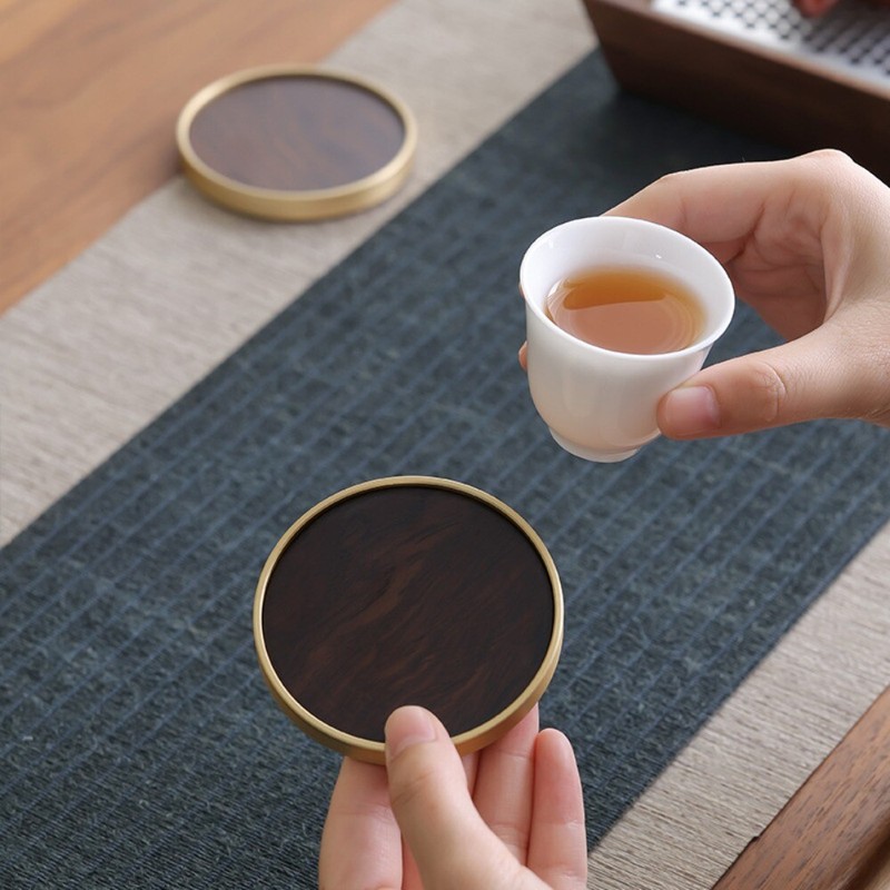 Plain Round Wooden Coaster Handcrafted Solid Wood Tea Cup Pad Non-slip Drink Mat gallery