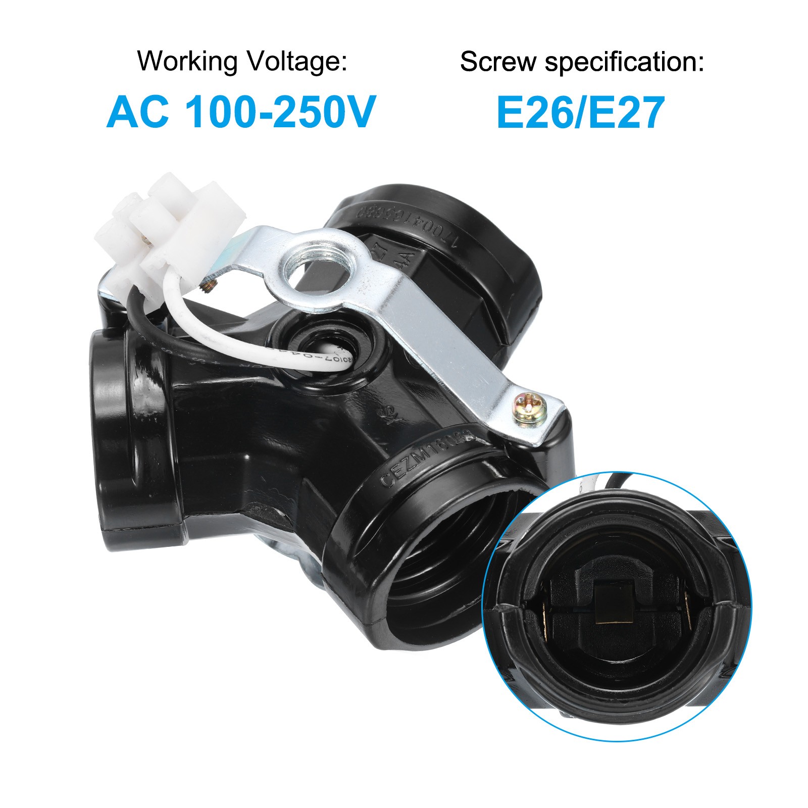 2Pcs E26/E27 Medium Base 3 Light Cluster Socket Lamp Base Holder Black gallery