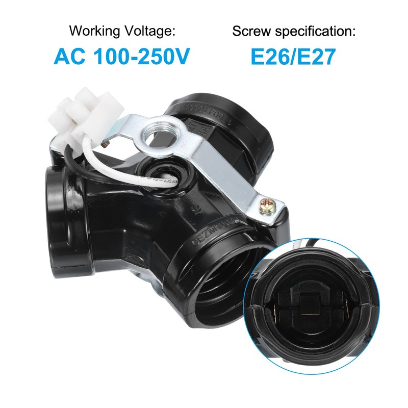 2Pcs E26/E27 Medium Base 3 Light Cluster Socket Lamp Base Holder Black gallery