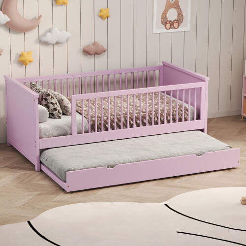Twin Size Platform Bed Frame Wood Daybed with Trundle Kids Bed Bedroom Furniture gallery
