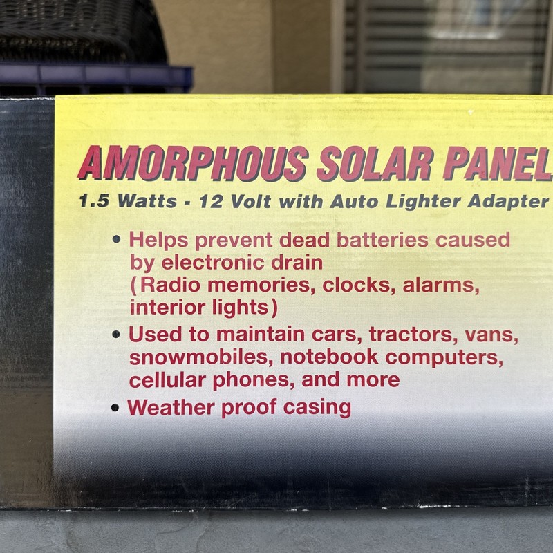 12V 1.5W Amorphous Solar Panel Battery Maintainer w/ Lighter Plug NEW gallery