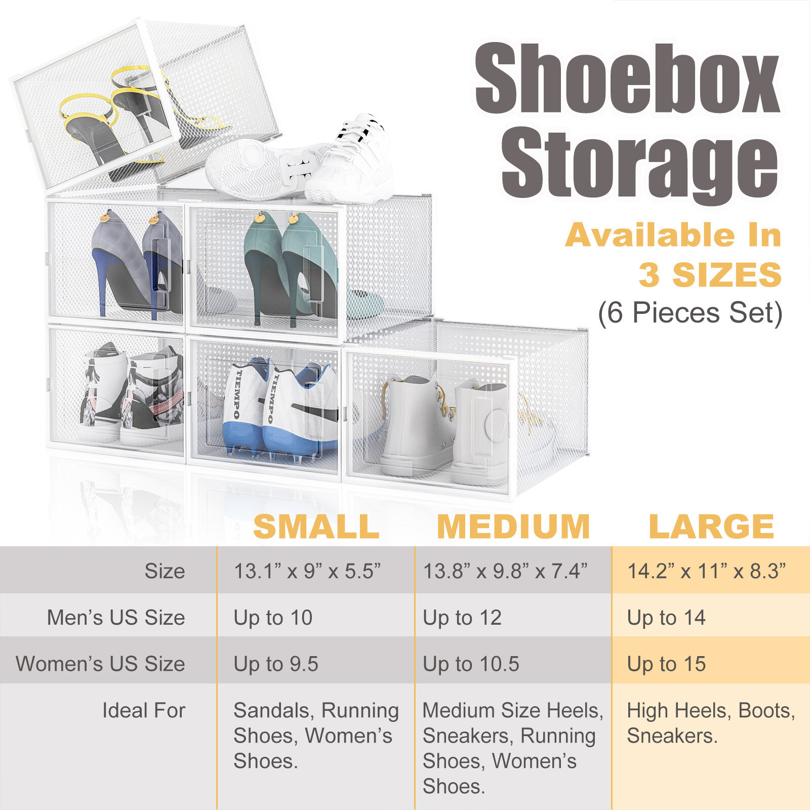 6PCS LRG Foldable Stackable Plastic Shoe Box Storage Organizer Transparent Case gallery