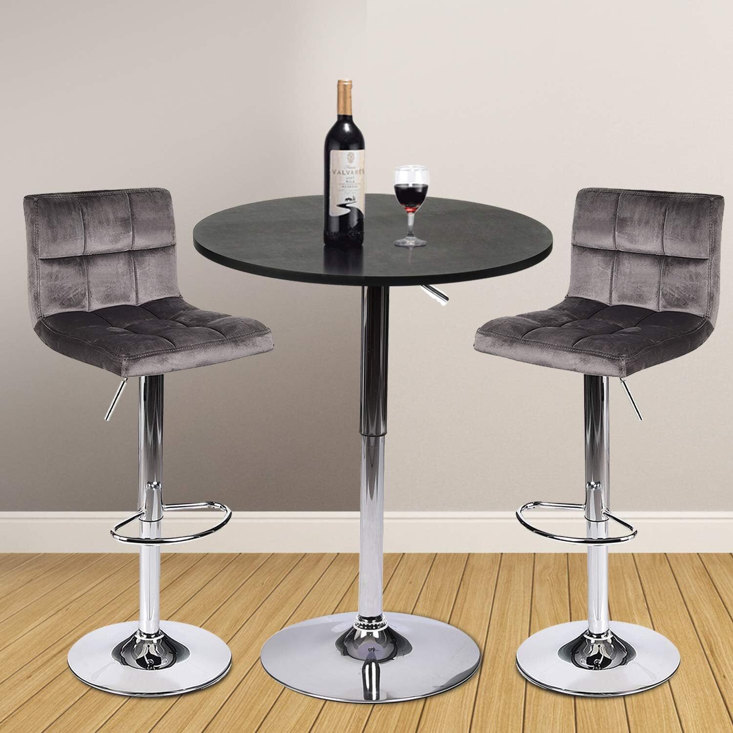 Bar Table Set of 3 Adjustable Round Table & 2 Swivel Pub Stools for Home Kitchen gallery