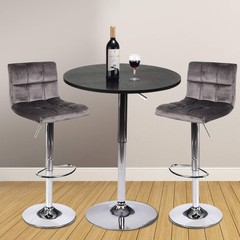 Bar Table Set of 3 Adjustable Round Table & 2 Swivel Pub Stools for Home Kitchen