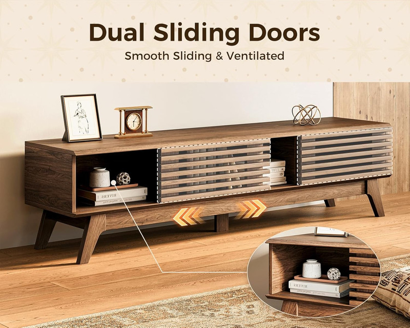 59" TV Stand for 55"/60"/65" Tvs, Mid-Century Modern Fluted Entertainment Center gallery