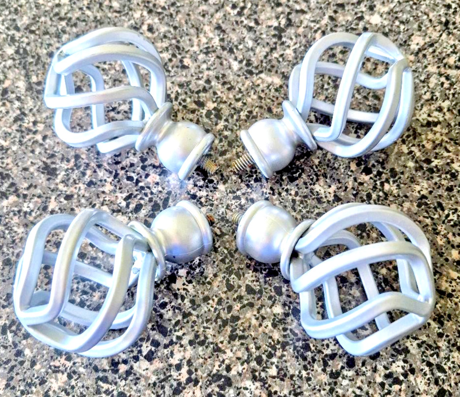 4 BIRDCAGE STYLE SILVER-FINISHED CURTAIN ROD FINIALS - 3 1/2" X 2" gallery
