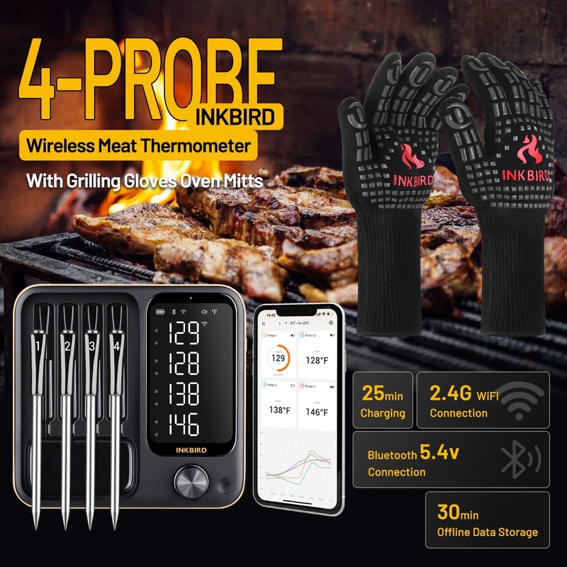 4-Probe Wireless Meat Thermometer Three-Mode WiFi Bluetooth Pre-alarm/Timer BBQ gallery