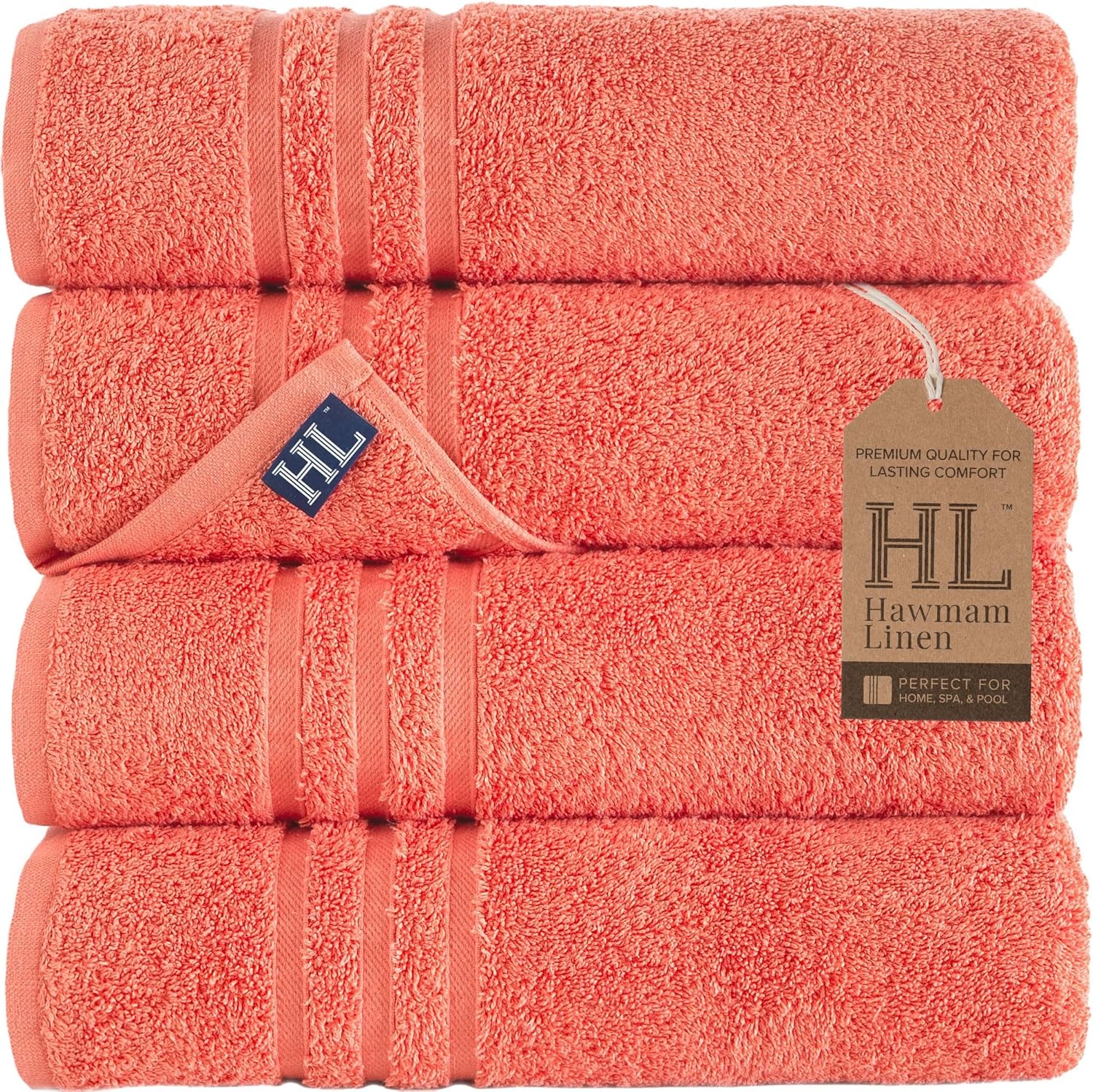 Flax coral orange bath towel, soft and absorbent, high-quality fabric gallery