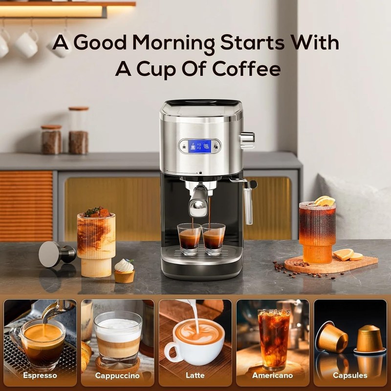 Espresso Machine 20 Bar, Semi-Automatic Professional Coffee Machine for Cappucci gallery