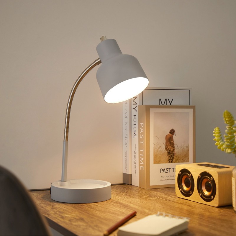 LED Desk Lamp with Catch-All Base & AC Outlet, Matte Gray gallery