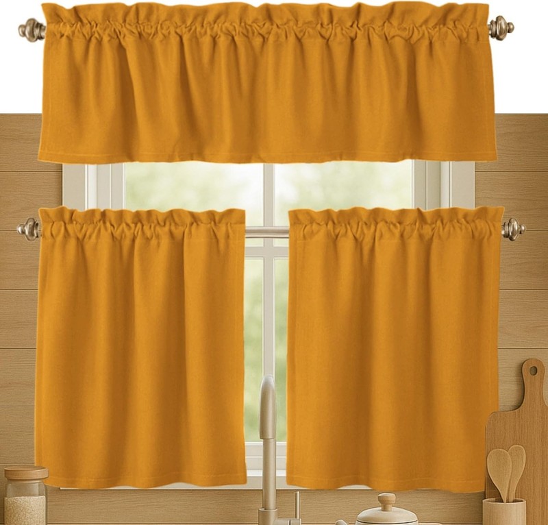3 Piece Window Curtain Set 100% Cotton 2 Tiers 26x36 Inch & 1 Valance 54x18 Inch gallery