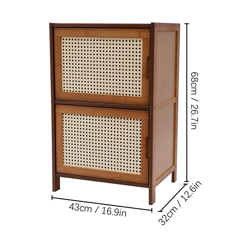 Modern Design Bamboo Bedside Table 2 Tier Nightstand Floor Standing gallery