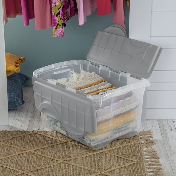 Clear Plastic Storage Container with Hinge Lid 48 Quart Medium FlipLid Bin Gray gallery