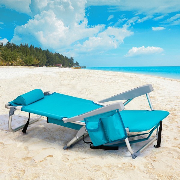 Folding Beach Chair Adjustable Aluminum Reclining Lounge Chair w/ Towel Bar gallery