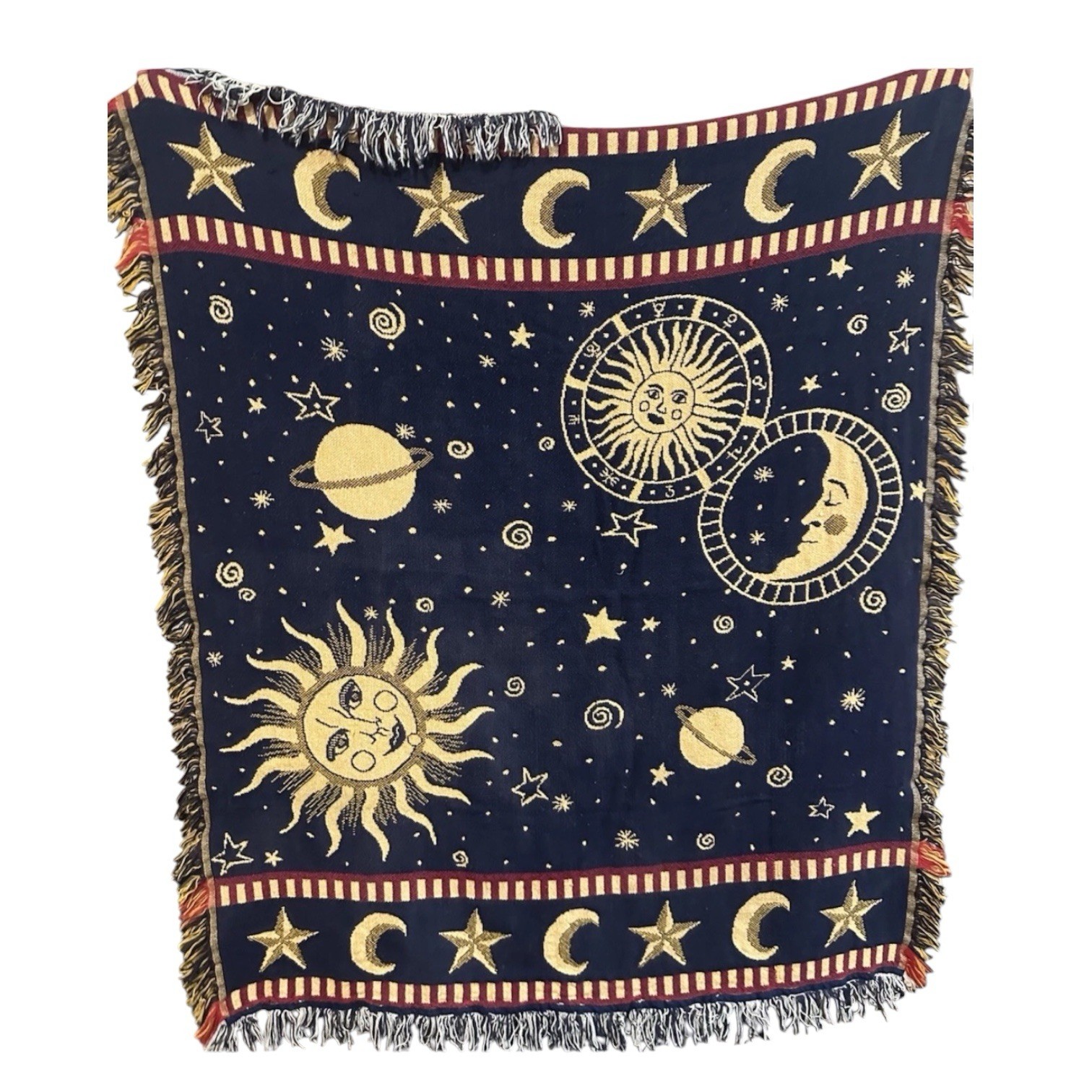 VTG 90s Celestial Sun Moon Stars Throw Blanket Woven Tapestry Cosmos Whimsigoth gallery