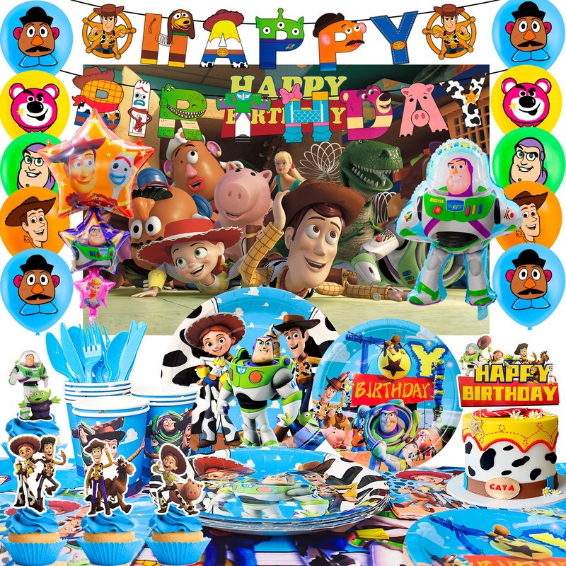 114 Pcs Toy Story Party Decorations Tableware Set Napkin Balloon Plates Backdrop gallery