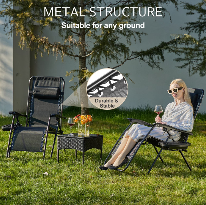 CONCETTA 2 Pack Zero Gravity Lounge Chairs Foldable Black gallery