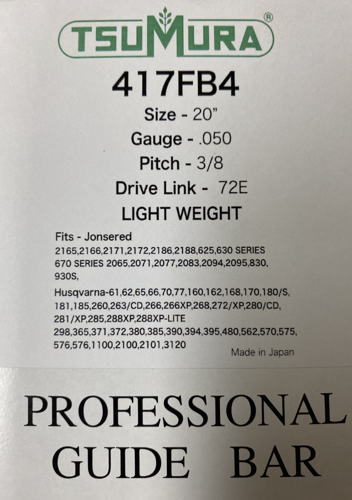 20" TsuMura PREMIUM LIGHT WEIGHT Guide Bar 3/8-050-72DL Husqvarna WITH CHAIN! gallery