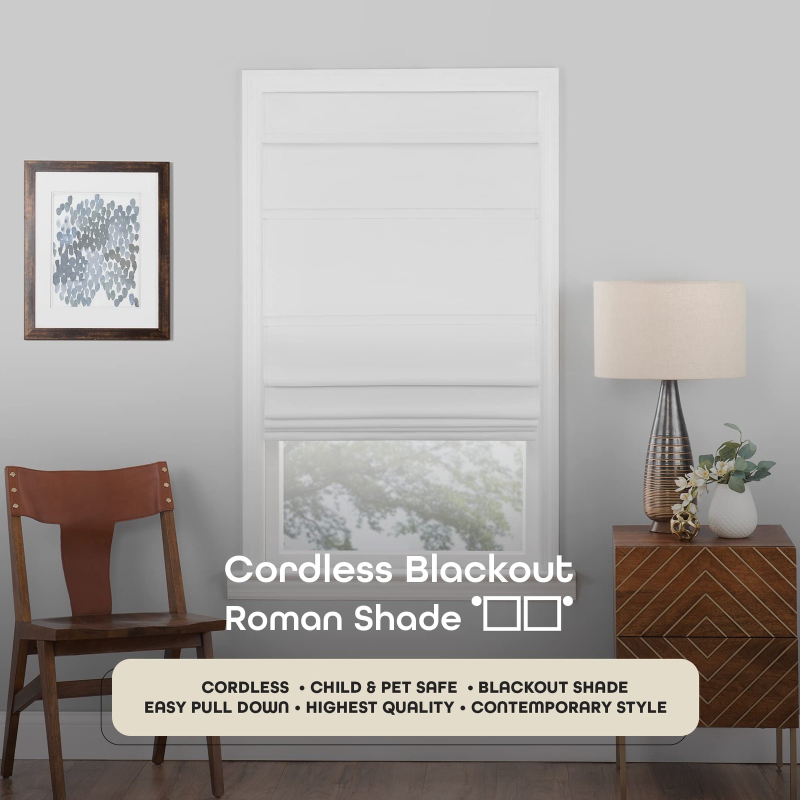 Cordless Roman Shades for Windows - 35 Inch Width x 64 31"W x 64"H, White gallery