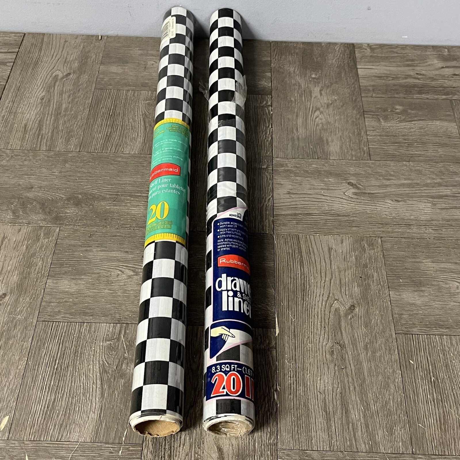 2 Rolls Rubbermaid Shelf&Drawer Liner 8SQFT 20" Wide Checker Black White Diner gallery