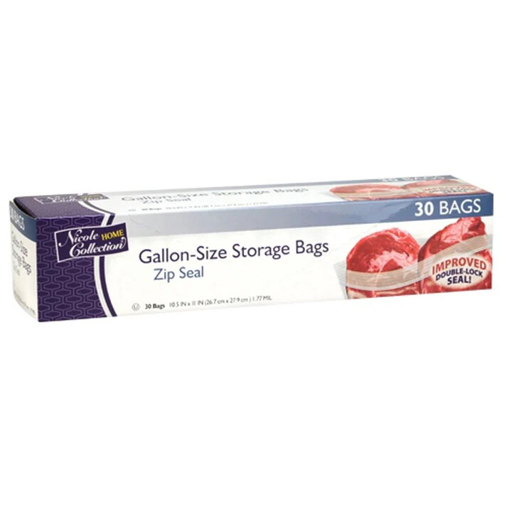 Nicole Collection Gallon Size Plastic Food Storage Bags w/ Zip Seal 30CT BUNDLE