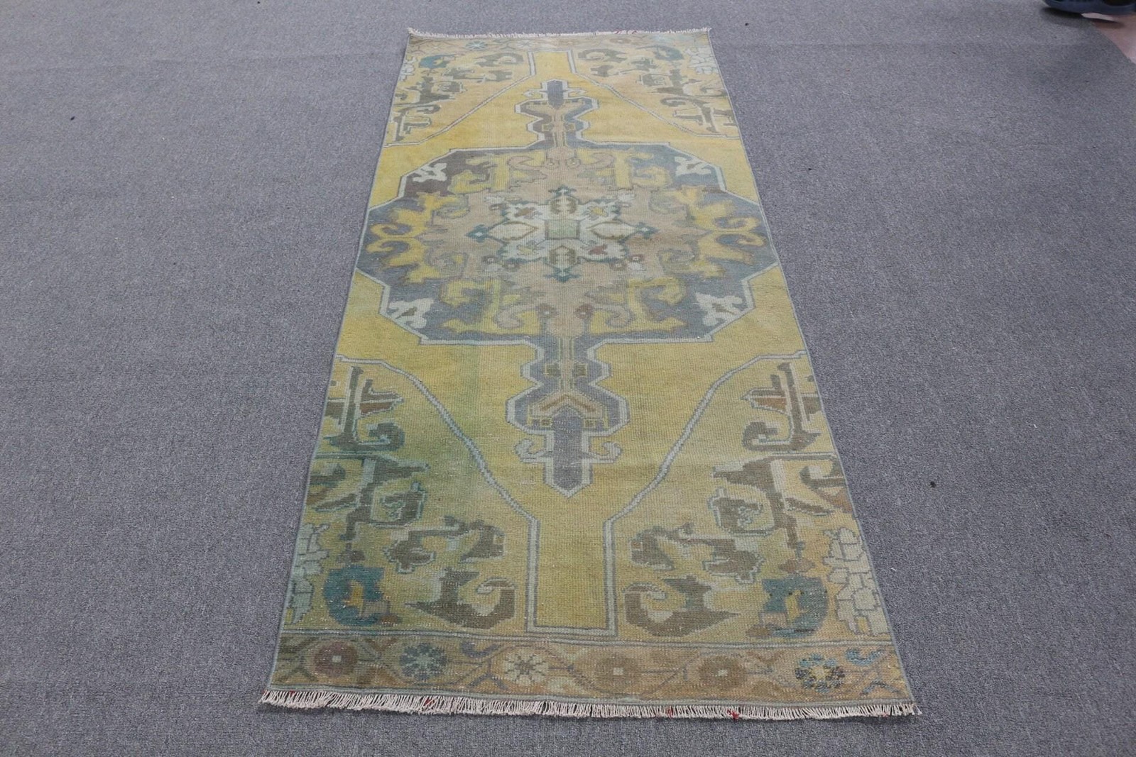 3,2x7,5 ft Turkish Rug, Yellow Handmade Vintage Rug Wool gallery