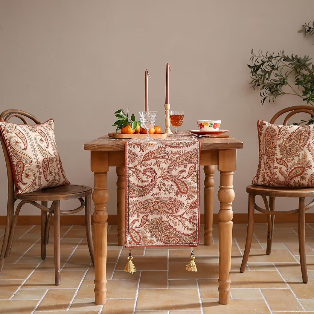 Designer Elegant Red Linen Table Runner 102 Inches Long gallery