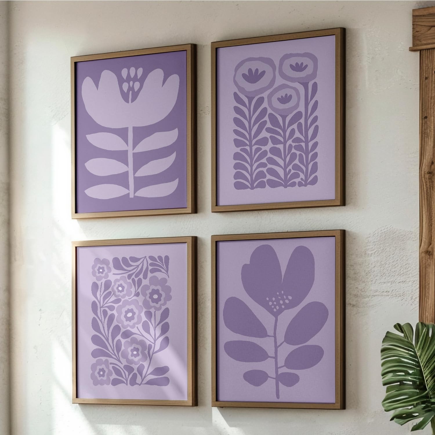 Purple Boho Abstract Neutral Floral Posters Wall Art Prints Set of 4, Mid Cen... gallery