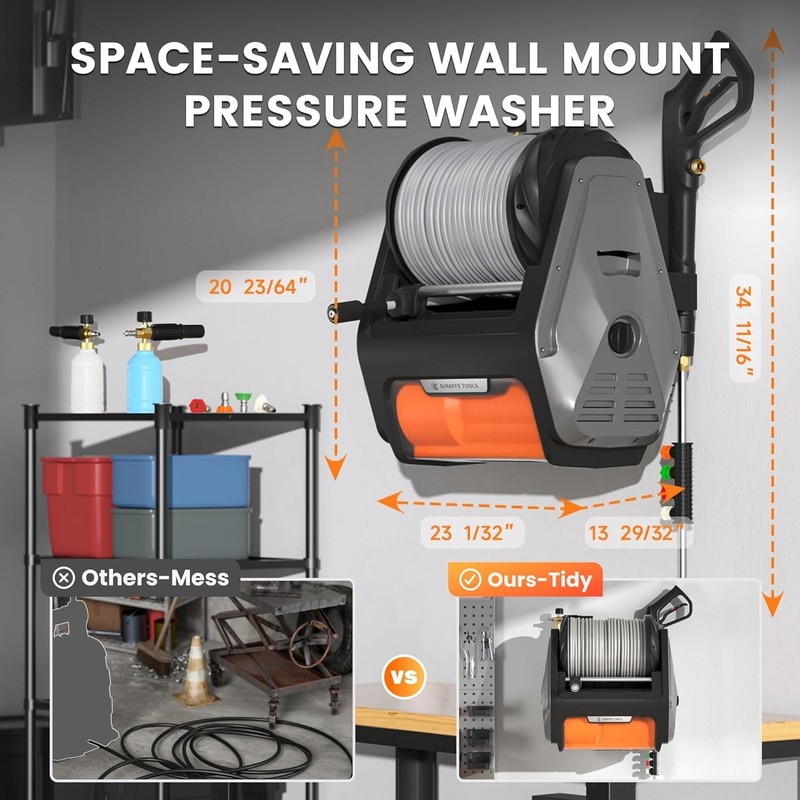Giraffe Tools Retractable Wall Mounted Pressure Washer Pro, Max 3700 PSI 1.6 GPM gallery
