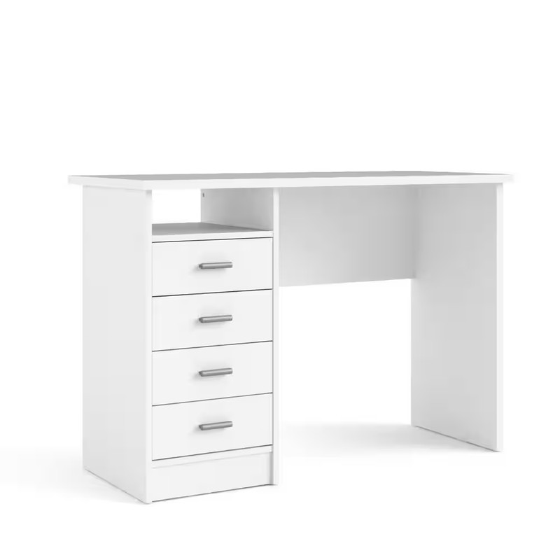 44 In. Rectangular White 4 Drawer Writing Desk with Built-In Storage gallery