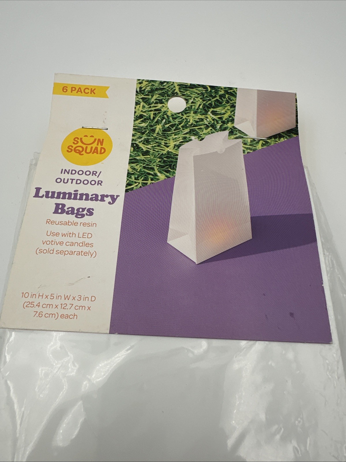 Sun Squad Indoor/Outdoor Luminary Bags White Reusable Resin 6 Pack 10”x 5”x3” gallery