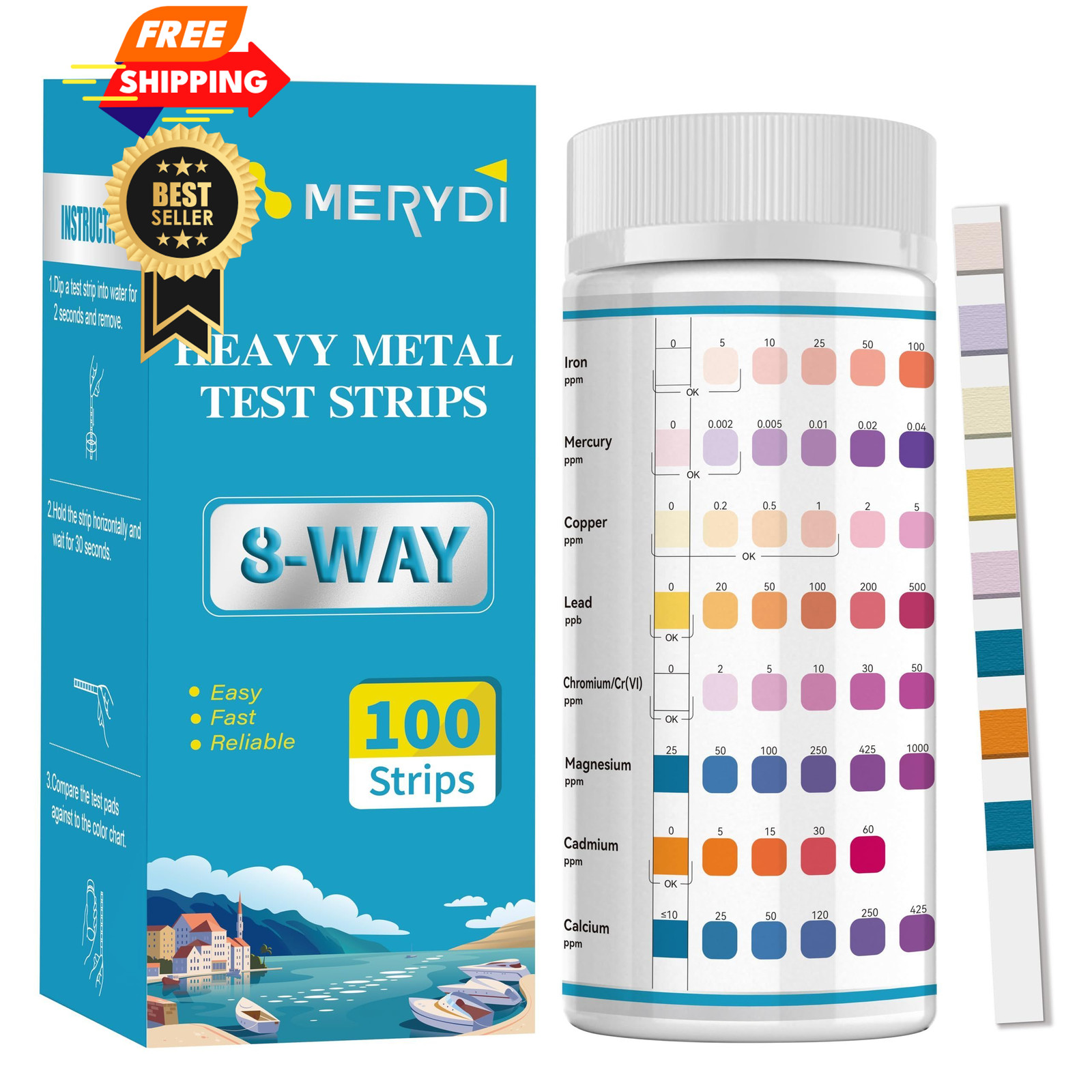 Heavy Metals Water Test Strips (8 Tests) - 100ct Home Testing Kit for... gallery