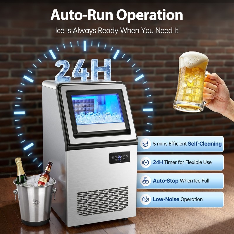 Commercial Ice Maker 130lb Stainless Steel Bar Restaurant Built-in Cube Machine gallery