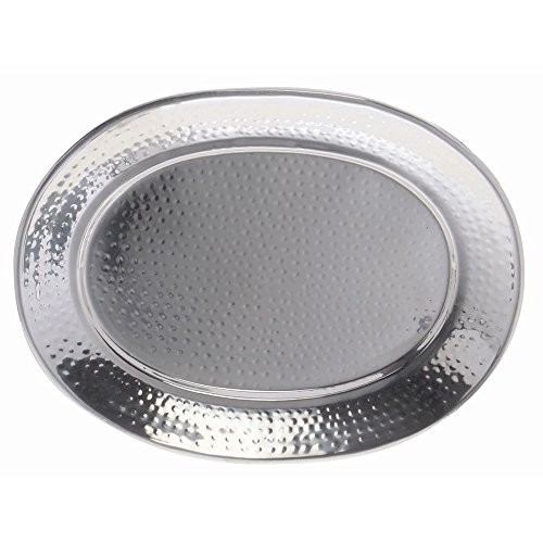 HUBERT® Serving Tray with Hammered Stainless Steel Finish Oval - 13" L x 9" W x gallery
